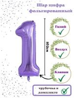 Большой воздушный шар цифра на День рождения и юбилей, 102 см, фиолетовый