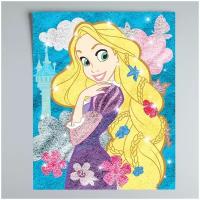 Disney / Набор для творчества / Набор для создания фрески / Фреска песком (9 цветов) и блёстками "Рапунцель", Принцессы, бонус: раскраска А4, 3+