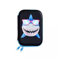 Пенал школьный Mazari "Shark" на молнии черный с акулой 3D