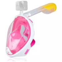 Подводная маска для плавания (снорклинга) Free Breath с креплением для экшн-камеры (розовая, размер S/M)