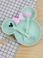 IBRICO/Набор детской посуды секционная Микки Маус с ложкой и вилкой для кормления малыша. (Бирюзовый)