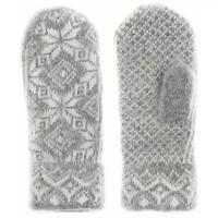 Шерстяные варежки женские, 100 % козья шерсть, скандинавский орнамент со снежинками, серый-белый цвет 6-8 размер