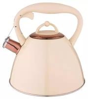 Чайник AGNESS со свистком 2,7 Л титановое покрытие носика термоаккумулирующее ДНО индукция цвет: айвори 914-150
