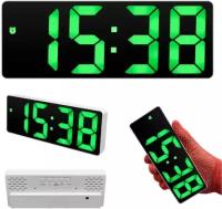 Часы электронные цифровые настольные с будильником, термометром и календарем (0712) зелёная подсветка (белый корпус)