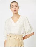 Блузка с коротким рукавом KOTON WOMEN, 0YAK63381EW, цвет: OFF WHITE, размер: 38
