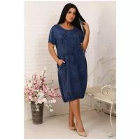 Платье женское "Миллена Шарм 22168" с аппликацией и специальным кружевом синего цвета 48р-р (48-54 размерный ряд)