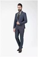 Костюм Valenti, пиджак и брюки, классический стиль, прилегающий силуэт, шлицы, однобортная, карманы, размер 108/176/2, серый, синий