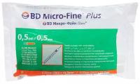 Шприц инсулиновый BD Micro-Fine Plus U-100 трехкомпонентный 29G (0.33 мм х 12.7 мм), 0.5 мл, 10 шт