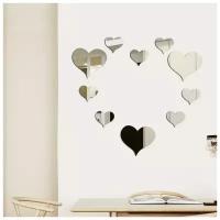 Декор настенный "Сердца", из акрила, зеркальный, 10 элементов, 14 х 15 см, 9 х 10 см, серебро 545134