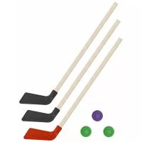 Детский хоккейный набор зима,лето 3 в 1/ Клюшки хоккейных 80 см желтая, черная, зеленая + 3 шайбы, Задира-плюс
