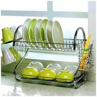 Настольная сушилка для посуды с поддоном / Металлическая сушка посуды в шкаф / Кухонная 2-х ярусная сушилка