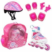 Набор роликов FLORET коньки, защита, шлем white-pink-blue М (35-38)