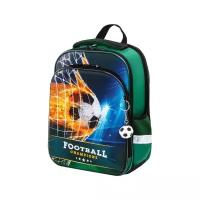 Ранец (рюкзак) школьный для мальчика первоклассника Brauberg Quadro, 3 отделения, с брелком, Fire football, 37х28х18 см, 229956