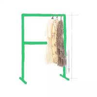 Вешалка рейл зеленая напольная для одежды высота 1.5 м. / ширина 1 м. GOZHY (металлическая, тканевая)