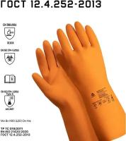 Латексные химостойкие перчатки (80/50) Jeta Safety, с хлопковым напылением, 0,7 мм, р.8/M, JCH-401-08-M