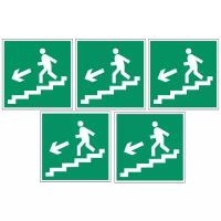 Предупреждающие знаки. Е 14 Направление к эвакуационному выходу по лестнице вниз ГОСТ 12.4.026-2015. Размер 100х100 мм. 5 шт