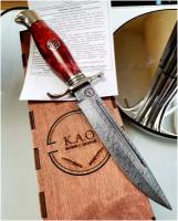 Нож туристический нескладный Финка НКВД кованый дамаск, карельская береза, длина лезвия 13,3 см