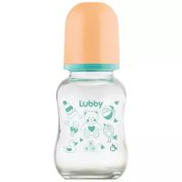 Lubby Бутылочка стеклянная с соской "Малыши и малышки", 120 мл с рождения