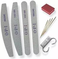 Набор для маникюра и педикюра 7 предметов: пилки для ногтей OPI 100/180 и 180/240 грит, апельсиновые палочки, мини-баф для ногтей, щетка для ногтей