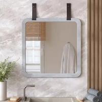 Зеркало для ванной Aura Square M настенное квадратное, на кожаных ремнях 60х60 см, бетон, серое матовое