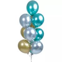 Набор воздушных шаров без рисунка хром (зеленый/золотой/серебро) - 10шт 30см