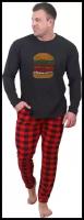 Мужская пижама Фастфуд Красный размер 60 Кулирка Оптима трикотаж футболка с длиным рукавом штаны в клетку с карманами