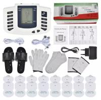 Миостимулятор импульсный массажер электрический JR-309 для лечения, похудения, комплект тапочки, перчатки, носки, напульсники, 16 электродов и 2 шнура