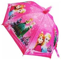 Зонт детский складной, розовый, нейлон, Принцессы и снеговик