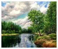 Картина по номерам "Две картинки" "Paintboy" Река и деревья