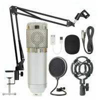 Микрофон студийный конденсаторный c креплением BM 800 серебро