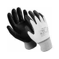 Перчатки нейлоновые MANIPULA "Микронит", нитриловое покрытие (облив), размер 9 (L), белые/черные, TNI-14, 2 шт.
