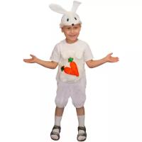 Карнавальный костюм детский "Зайчик с морковкой" (белый, р-р 28, 3-5 лет)