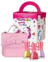 Бьюти бокс для девочек Bambini LIMONI: Подарочная коробка с сумочкой и набором детских лаков на водной основе / Тон 02, 04, 06