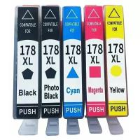 Комплект картриджей 178 XL/178XL для принтера HP, 5 цветов (голубой, пурпурный, желтый, черный, фото черный), для струйного принтера, совместимый