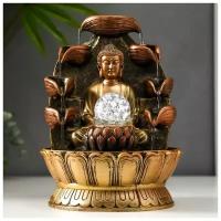 Фонтан настольный от сети, подсветка "Будда у скалы с чашами" 26х20х20 см