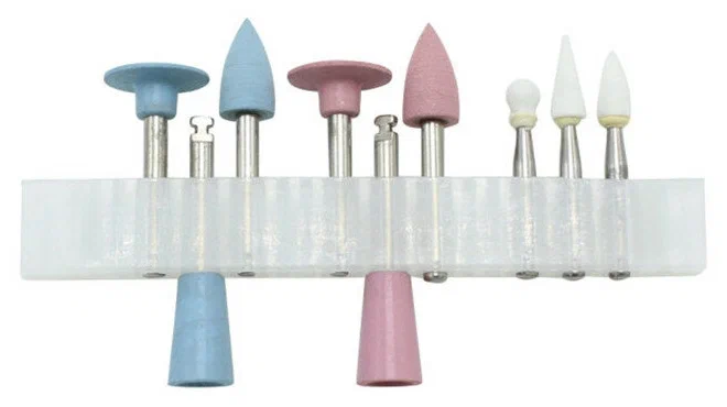 Композитный набор для полировки RA0309 для композитов, виниров (3 керамические головки +6 силиконовых) ( Набор полиров различной абразивности для стоматологов , ортодонтов и зубных техников . Удобная упаковка , все под рукой ) . 2 уп (1 уп : 9 шт ) .
