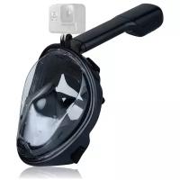 Полнолицевая маска для подводного плавания снорклинга Freebreath черная L/XL с креплением для экшн-камеры