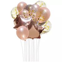 Фонтан из воздушных шаров 10шт бронзовый+серебро / Набор из фольгированных и латексных воздушных шаров / Воздушные шары