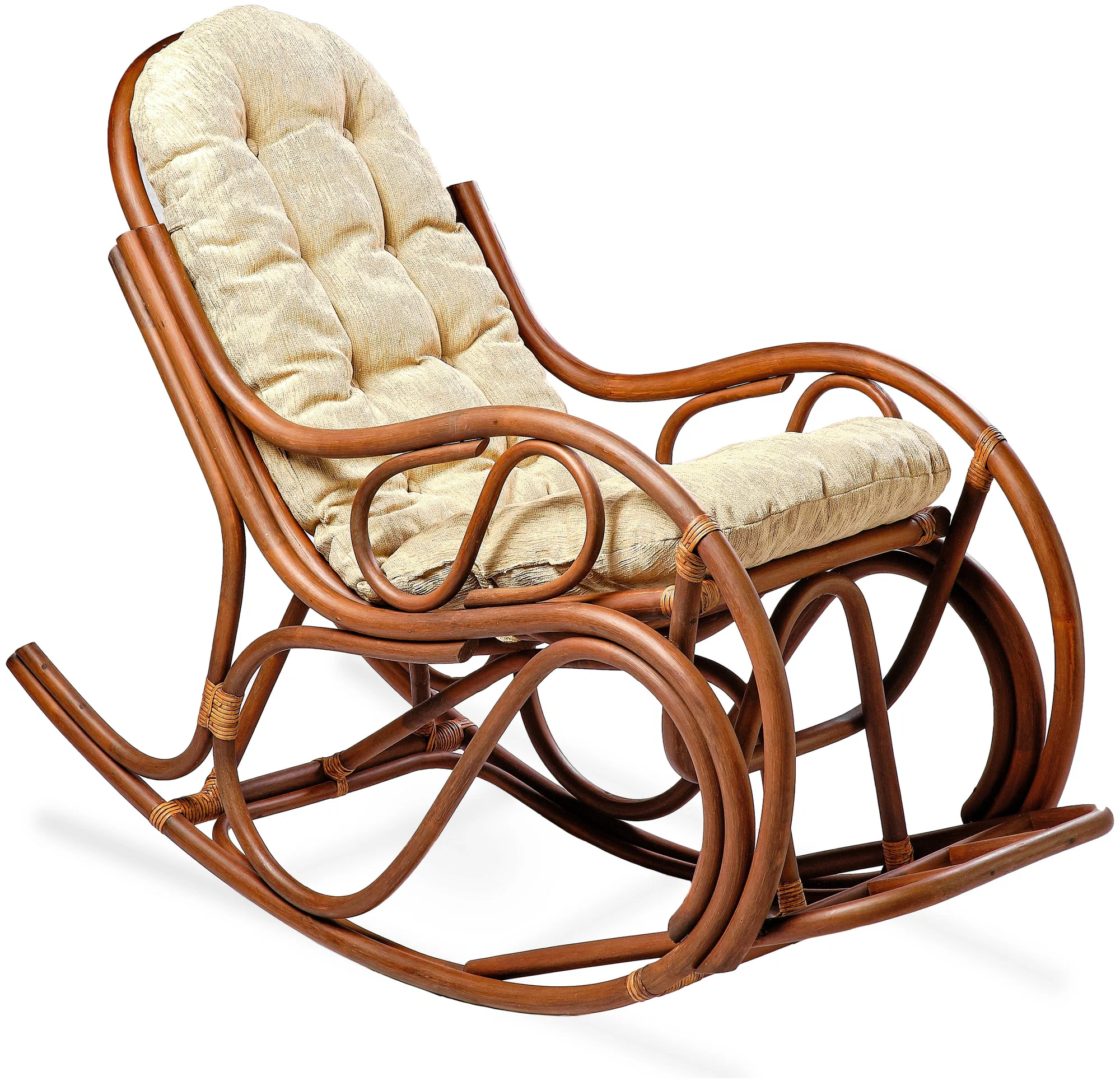 Кресло-качалка из натурального ротанга с толстой подушкой 05/04В, цвет орех матовый