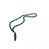 Ожерелье-чётки из черного агата с подвеской Клык