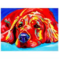Картина по номерам на холсте 40х50 см, "Собака в ярких цветах"