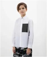 Рубашка с удлиненной линией спинки с принтовыми элементами белая Gulliver