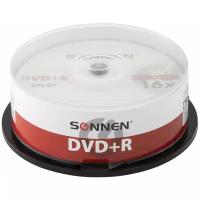 Диски DVD+R SONNEN 4,7GB 16x Cake Box (упаковка на шпиле) комплект 25шт, 513532