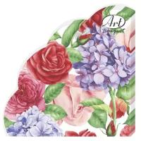 Салфетки бумажные РОНДО Art Bouquet “Прекрасные цветы” 1 упаковка по 12 штук, диаметр 32 сантиметра, 3-х слойные.