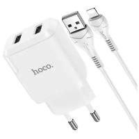Зарядное устройство HOCO N7 Speedy 2*USB + Кабель USB-Lightning, 2.1A, белый