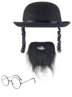 Еврейская шляпа с пейсами + борода и очки