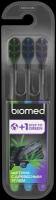 Зубная щетка Biomed Black Medium, зеленый/голубой/фиолетовый, 3 шт