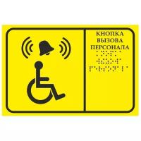 Тактильная табличка со шрифтом Брайля "Кнопка вызова персонала" 300х200мм для инвалидов "Доступная среда" по ГОСТ 52131-2019 (Всё объёмное выпуклое) ПВХ 3-5 мм (Р.)
