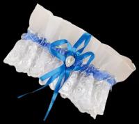 Подвязка для невесты "Элит", бело-синяя