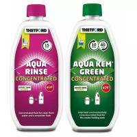 Набор из 2 жидкостей для биотуалета Thetford Aqua Rinse Concentrated 0,75л, Aqua Kem Green Concentrated 0,75л